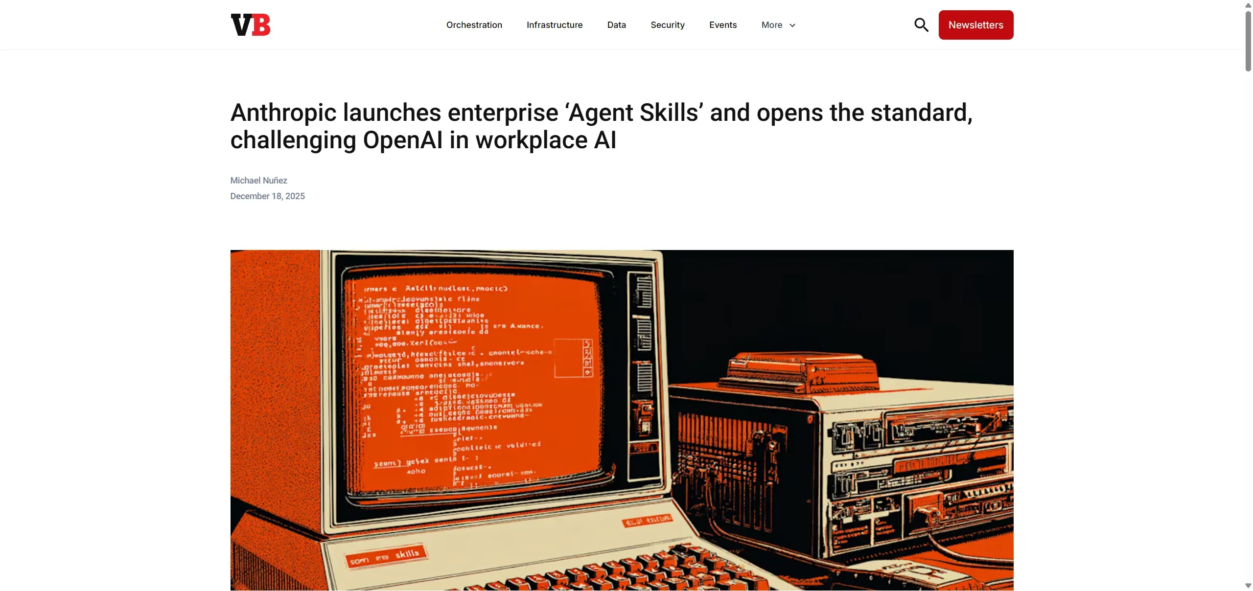 VentureBeat article about Anthropic launching Agent Skills as an open standard