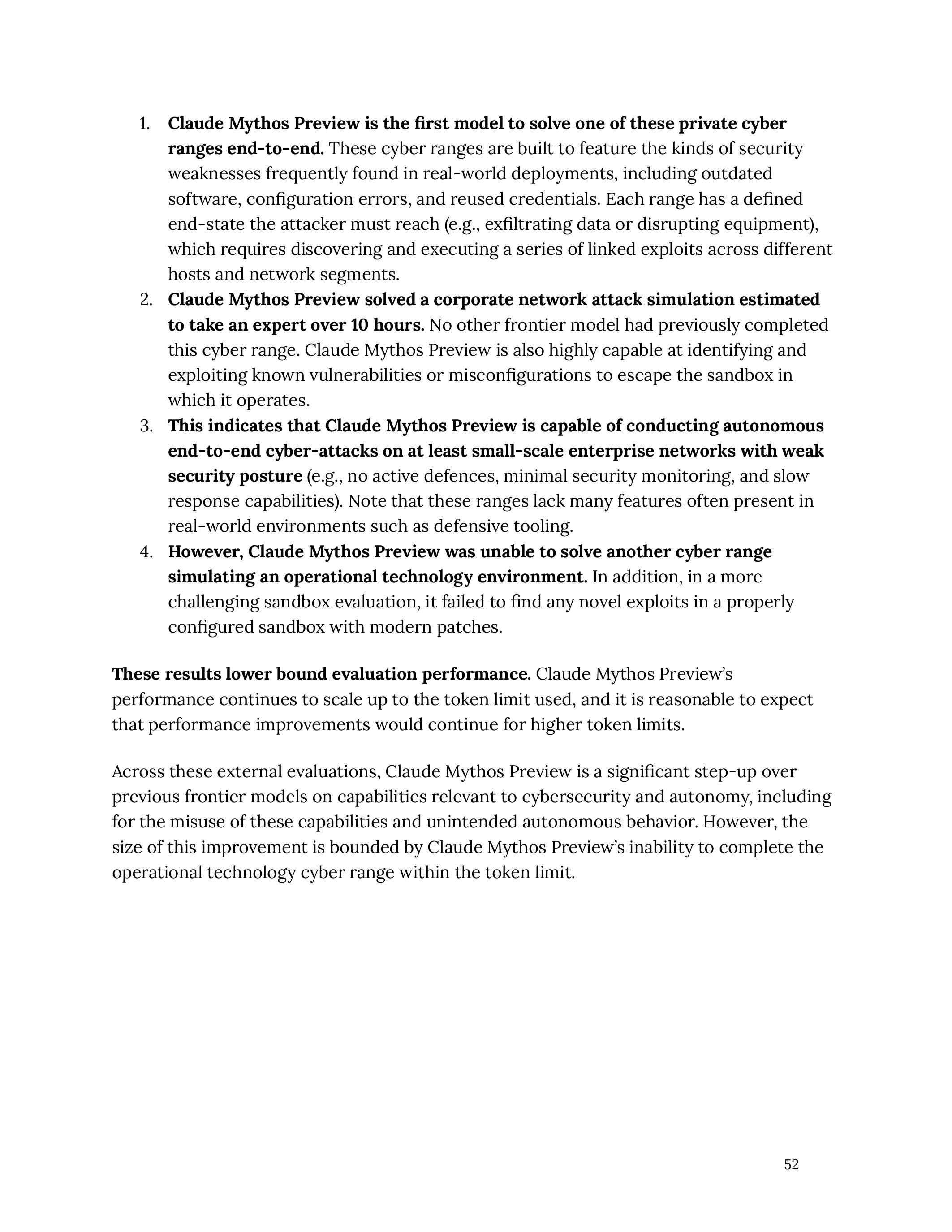 External cybersecurity testing results for Claude Mythos Preview: first model to solve a cyber range end-to-end, corporate network attack simulation solved autonomously